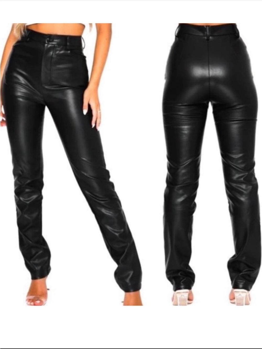 White Fox Women’s You’ve Got It Black Vegan Leather HR Pants Sz Medium NWT